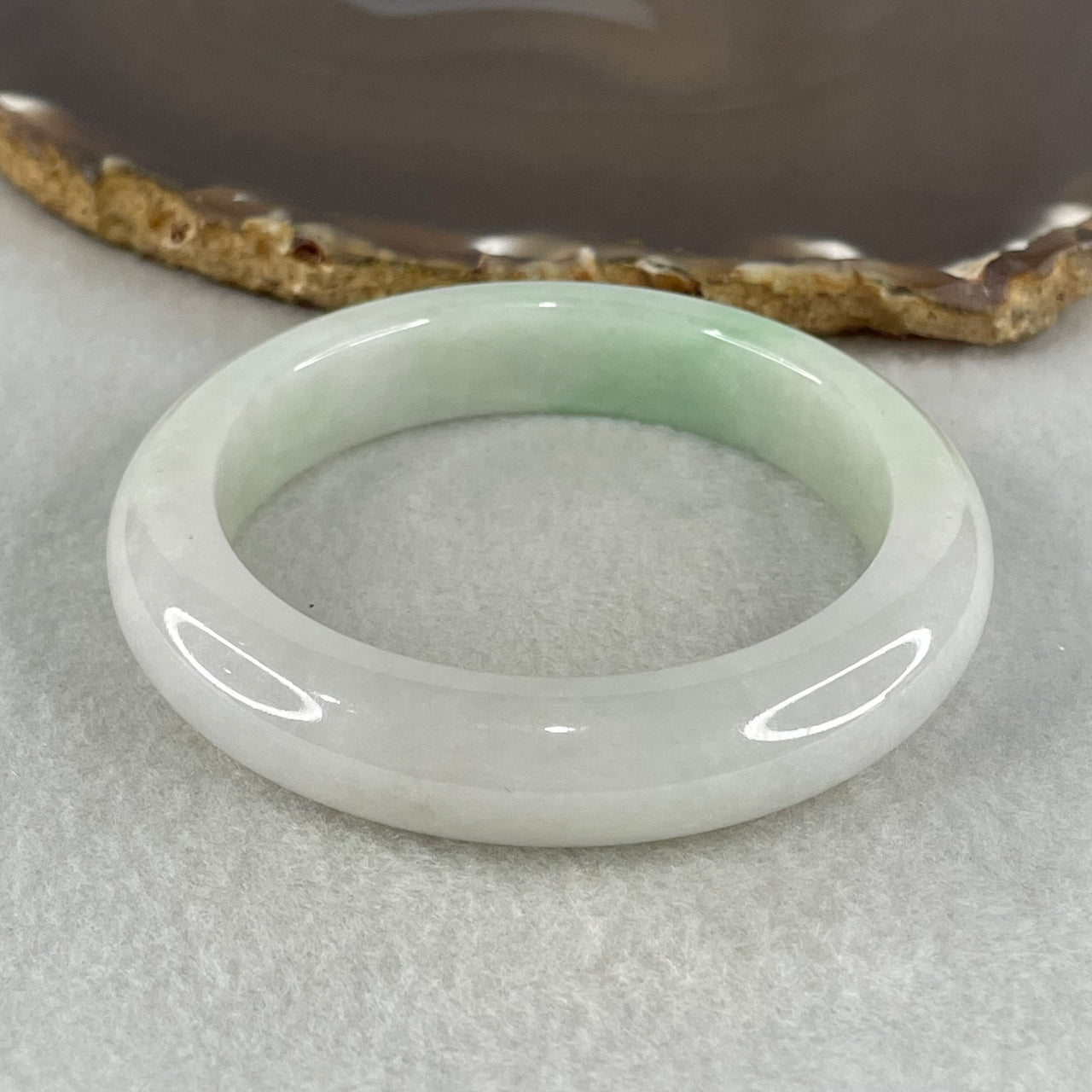 Type A Light Green Faint Lavender Jadeite Bangle 60.07g Inner Diameter 54.4mm 12.3 by 8.9mm (Slight Internal Line) - Huangs Jadeite and Jewelry Pte Ltd