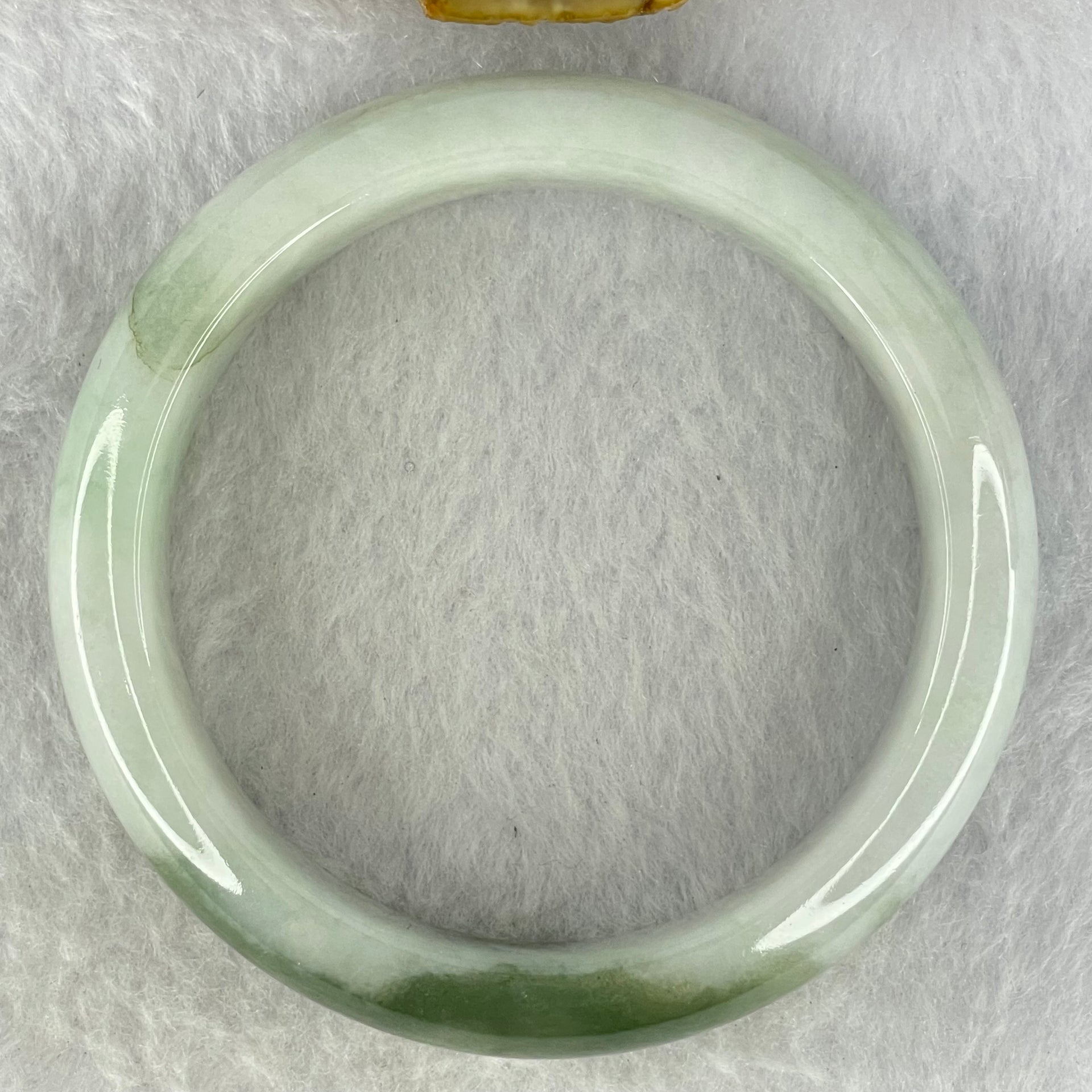 Type A Faint Lavender Green with Moss Green Patches Jadeite Bangle Internal Diameter 56.8mm 67.33g 14.8 by 8.8mm (Internal Lines) - Huangs Jadeite and Jewelry Pte Ltd