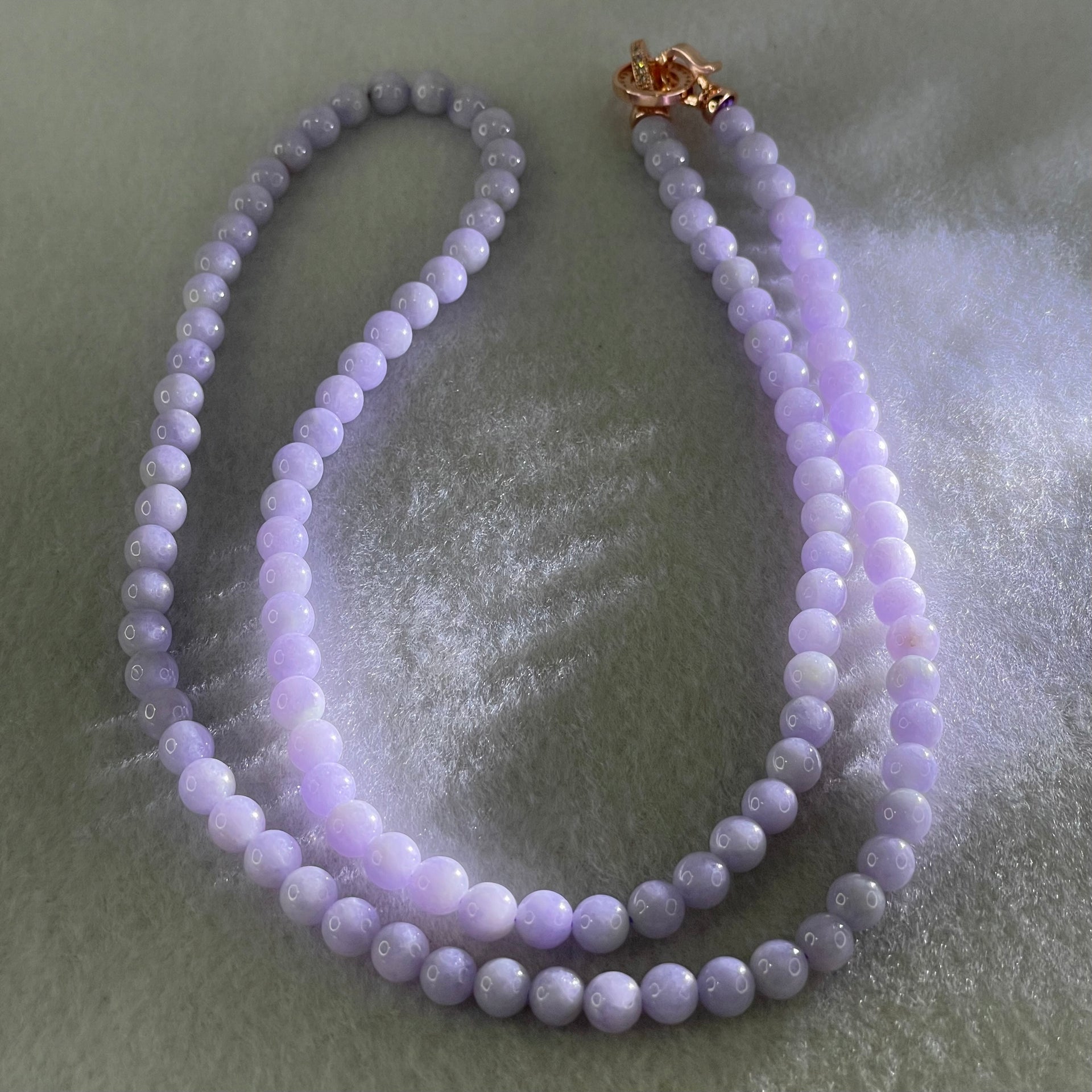 Type A Full Lavender Jadeite Beads Necklace 44.55g 66cm 6.2mm 108 Beads - Huangs Jadeite and Jewelry Pte Ltd