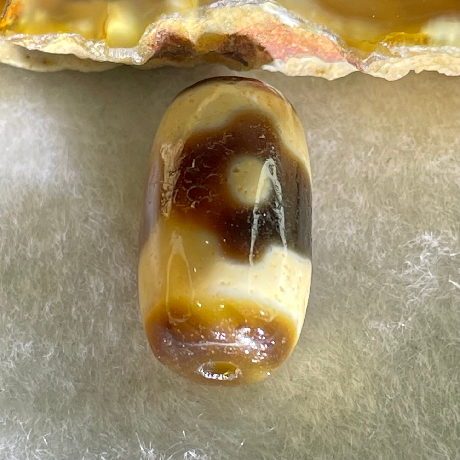 Natural Powerful Tibetan Old Oily Agate 3 Eyes Dzi Bead Heavenly Master (Tian Zhu) 三眼天诛 3.10g 18.5 by 10.1mm - Huangs Jadeite and Jewelry Pte Ltd