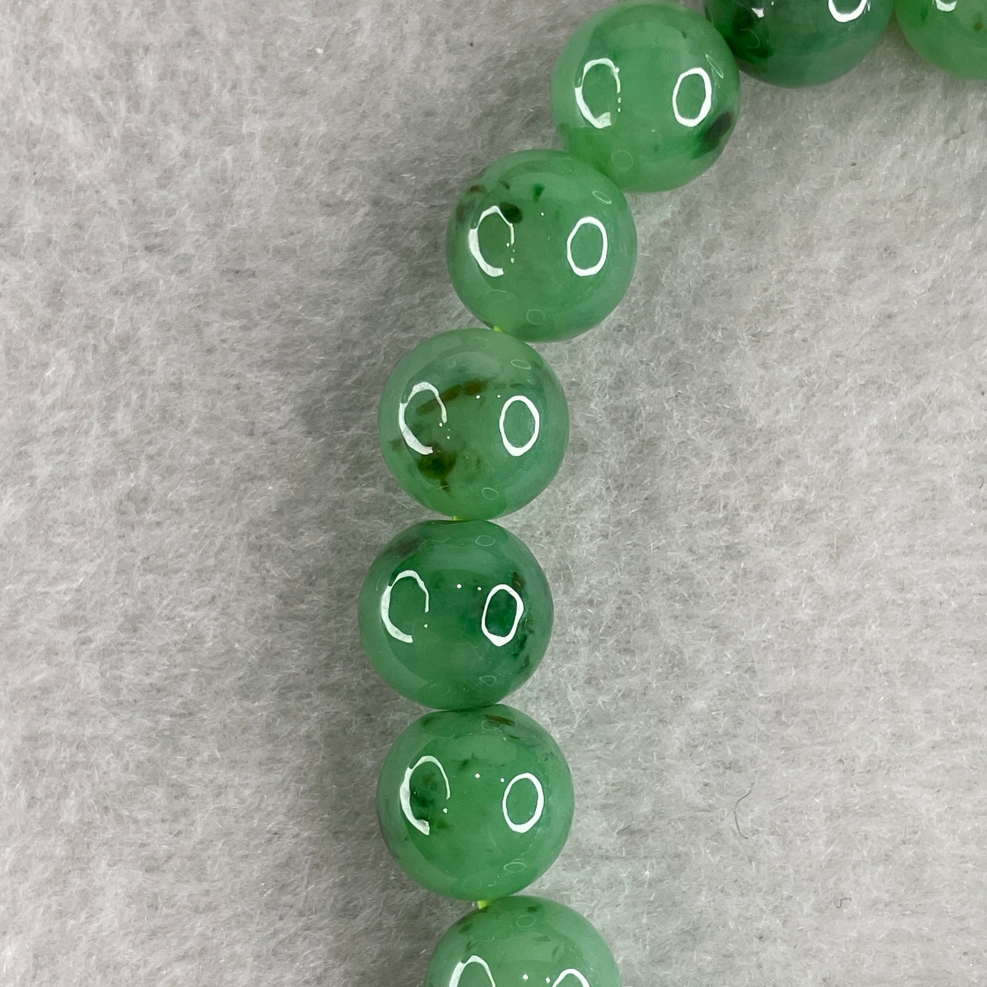 Certified High Quality Type A Semi Icy Green Jade Jadeite Bracelet 32.48g 10.0mm bead 19 beads 15.5cm, - Huangs Jadeite and Jewelry Pte Ltd