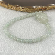 Special Type A Semi Icy Light Blueish Green Jadeite with Male Pixiu Charm Bracelet 5.61g 16cm 5.4mm 32 Beads 22.4 by 11.4 by 11.8mm 1pcs - Huangs Jadeite and Jewelry Pte Ltd
