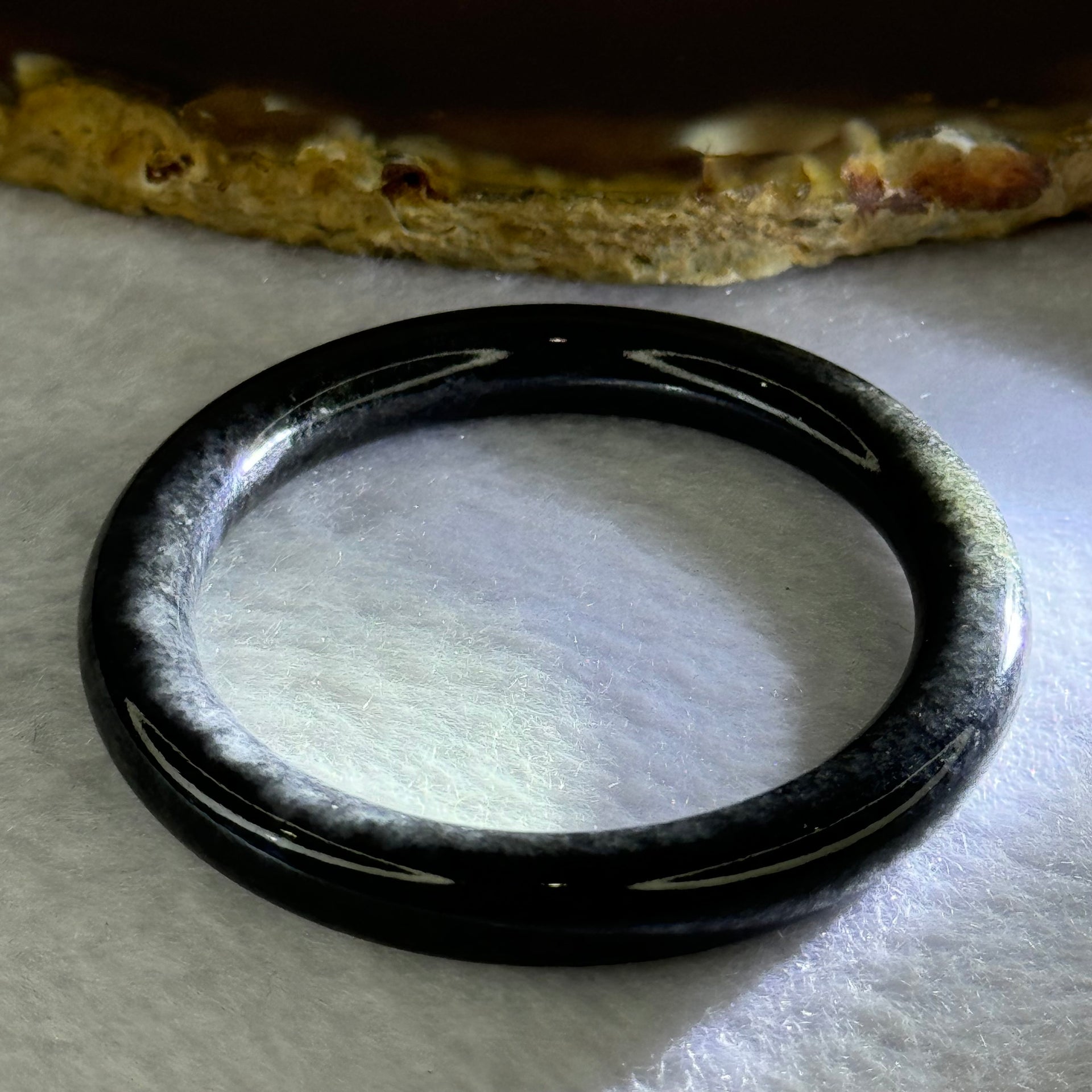 Type A Black Grey Wuji Jadeite Baby Bangle 16.18g Internal Diameter 40.1mm 6.5 by 6.4mm - Huangs Jadeite and Jewelry Pte Ltd