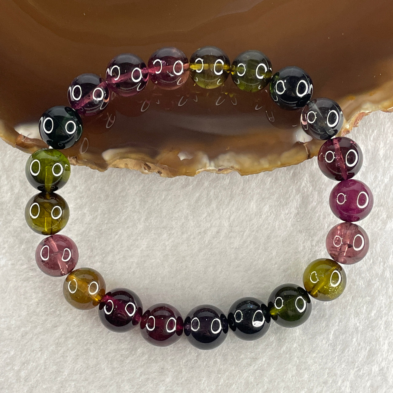 Certified Good Grade Natural Rainbow Tourmaline Beads Bracelet 25.602g 15.5cm 9.3mm 21Beads