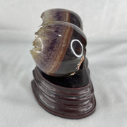 Natural Amethyst with White Milky Quartz Heart with Wooden Stand 744.9g 113.2 by 88.5 by 101.5mm - Huangs Jadeite and Jewelry Pte Ltd