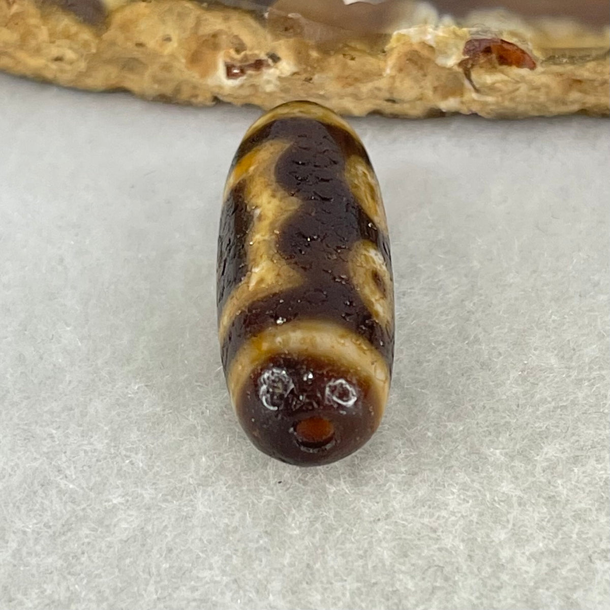 Aged Natural Powerful Tibetan Old Oily Agate 3 Eyes Dzi Bead Heavenly Master (Tian Zhu) 三眼天诛 5.09g 28.4 by 10.7mm - Huangs Jadeite and Jewelry Pte Ltd