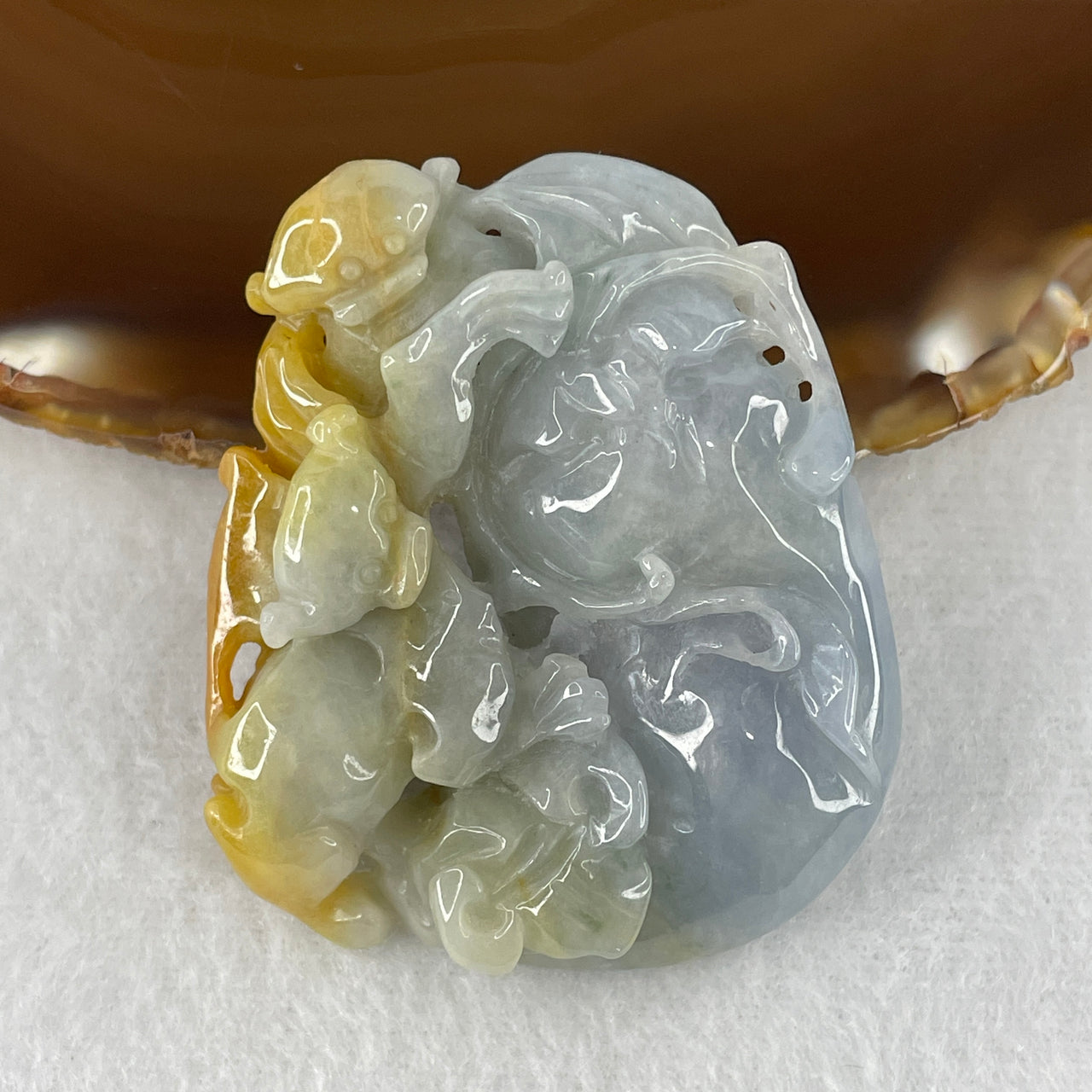 Natural Type A Lavender & Yellowish Jadeite "Twin Bat with Pixiu on Hulu" Pendant | 100% Untreated Master Carved Fei Cui Talisman (46.53g | 51.2mm × 43.0mm × 12.5mm)