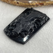 Type A Opaque to Partial Translucent Black Omphacite Jadeite Cai Shen Ye God of Fortune Pendant 26.80g 62.8 by 40.0 by 7.5mm - Huangs Jadeite and Jewelry Pte Ltd