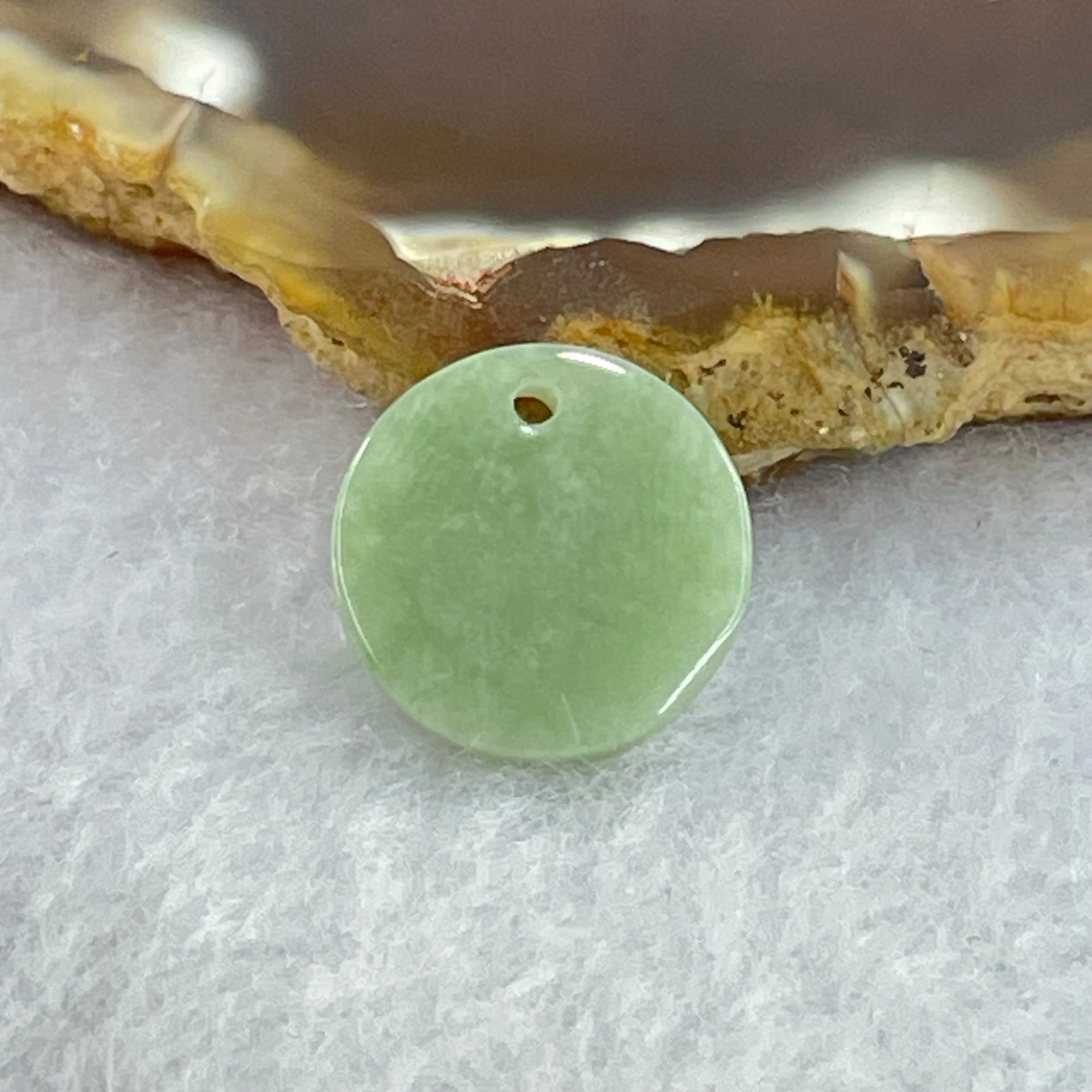 Type A Blueish Green Jadeite Mini Round Wu Shi Pai Pendant 1.18g 13.8 by 2.5mm - Huangs Jadeite and Jewelry Pte Ltd