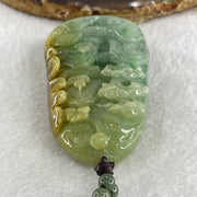 Natural Type A Green with Yellowish Jadeite Shan Shui with Gui Ren Pendant 127.68g 75.0 by 44.7 by 14.7mm - Huangs Jadeite and Jewelry Pte Ltd