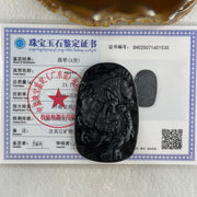 Type A Opaque to Partial Translucent Black Omphacite Jadeite Pixiu Pendant 23.77g 63.4 by 40.9 by 8.3mm - Huangs Jadeite and Jewelry Pte Ltd