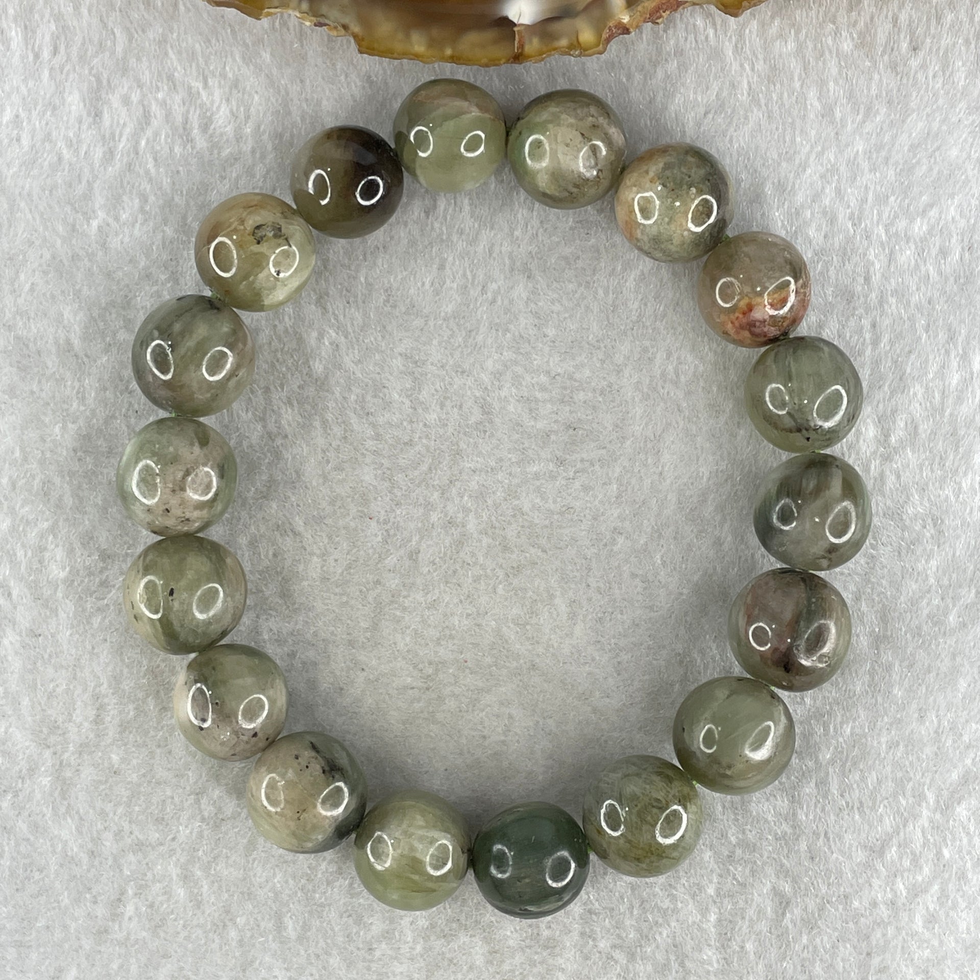 Natural Green Serpentine with White and Brown Beads Bracelet 37.90g 16.5cm 11.5mm 18Beads - Huangs Jadeite and Jewelry Pte Ltd