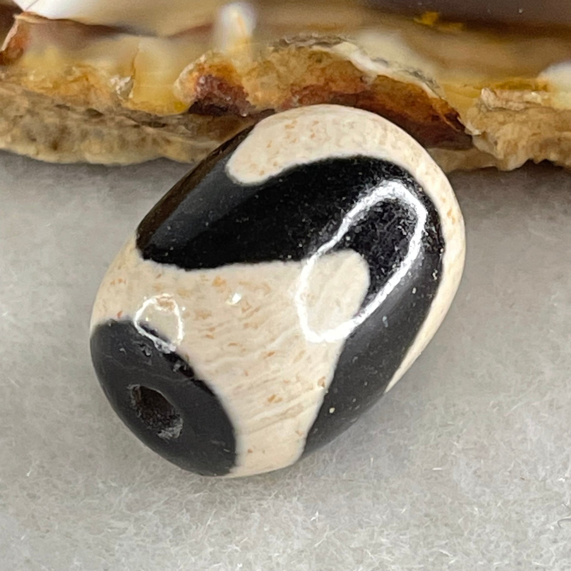 Natural Powerful Tibetan Old Oily Agate Tiger Tooth Daluo Dzi Bead Heavenly Master (Tian Zhu) 虎呀天诛 4.73g 17.7 by 13.2mm - Huangs Jadeite and Jewelry Pte Ltd