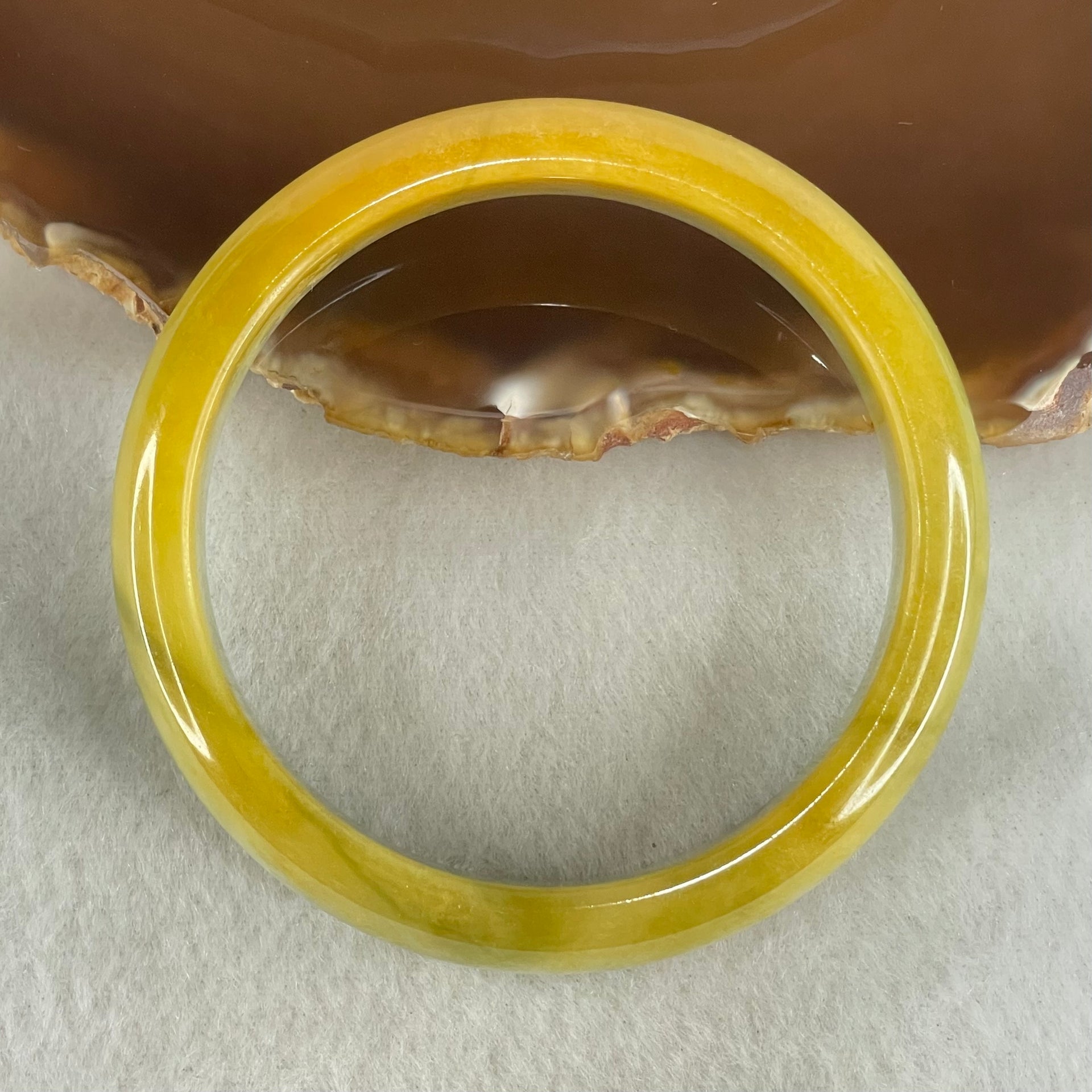 Type A Yellow with Light Green Jadeite Bangle 50.33g Inner Diameter 57.8mm 12.0 by 7.8mm (Internal Lines) - Huangs Jadeite and Jewelry Pte Ltd