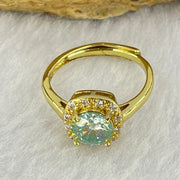 Green and Colourless Cubic Zirconia with Crystals in S925 Sliver Gold Color Ring (Adjustable Size) 1.91g 6.5 by 3.2mm - Huangs Jadeite and Jewelry Pte Ltd