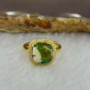 Natural Green Amber with Milk Inclusions in S925 Sliver Gold Color Ring (Adjustable Size) 2.26g 8.9 by by 2.5mm - Huangs Jadeite and Jewelry Pte Ltd