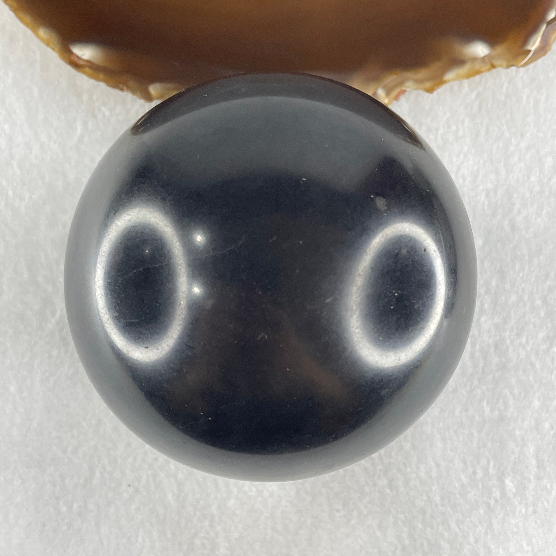 Natural Shungite Ball Display With Wooden Stand 775.36g 78.0 by 97.5mm - Huangs Jadeite and Jewelry Pte Ltd