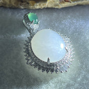 Type A Lavender and Old Mine Spicy Green Cabochon Jadeite in S925 Sliver with Crystal Charm 4.85g 14.2 by 12.2 by 7.0mm - Huangs Jadeite and Jewelry Pte Ltd