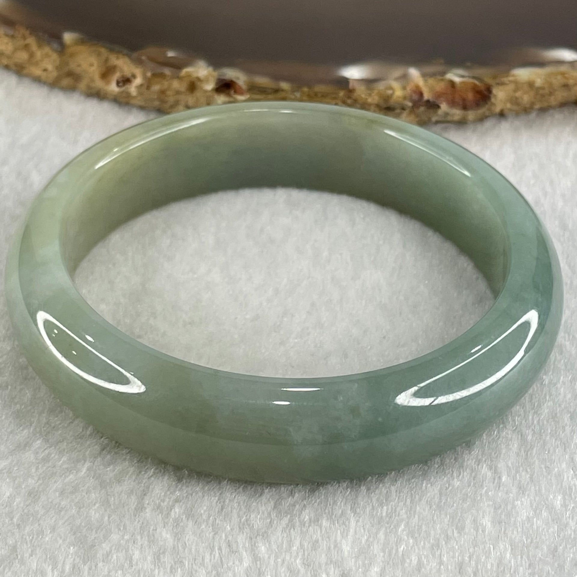 Type A Blueish Green with Brown Patches Jadeite Bangle 50.88g Internal Diameter 54.8mm 13.2 by 7.5mm (Close to Perfect) - Huangs Jadeite and Jewelry Pte Ltd