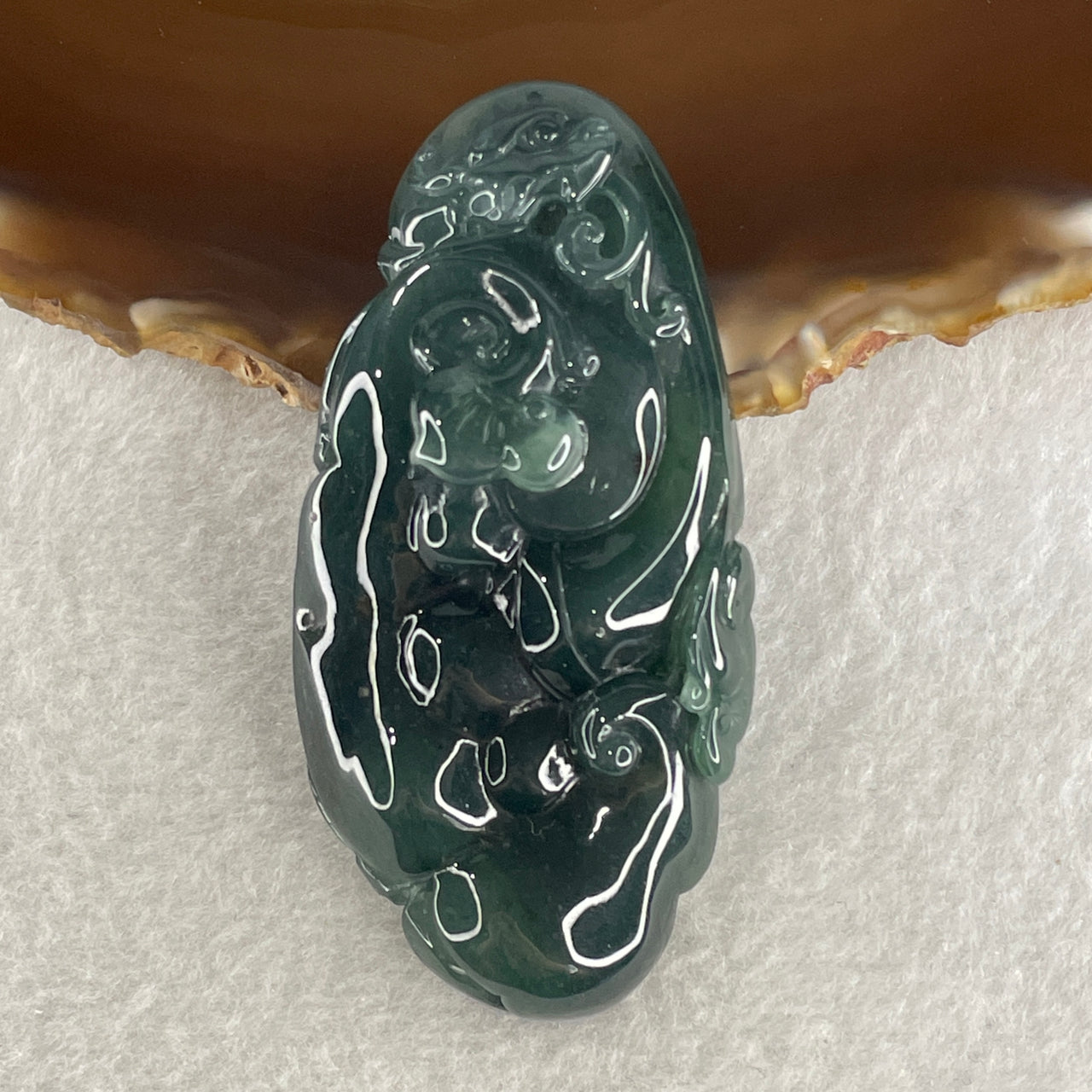 Certified Natural Type A Semi icy Blueish Green Jadeite Ruyi Double Side with Dragon Head Pendant 45.00g 69.8 by 34.0 by 13.9mm - Huangs Jadeite and Jewelry Pte Ltd