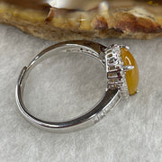 Type A Yellow Jadeite Ring in S925 Sliver with Cubic Zirconia 2.46g 10.0 by 7.5 by 3.0mm (Adjustable Size) - Huangs Jadeite and Jewelry Pte Ltd