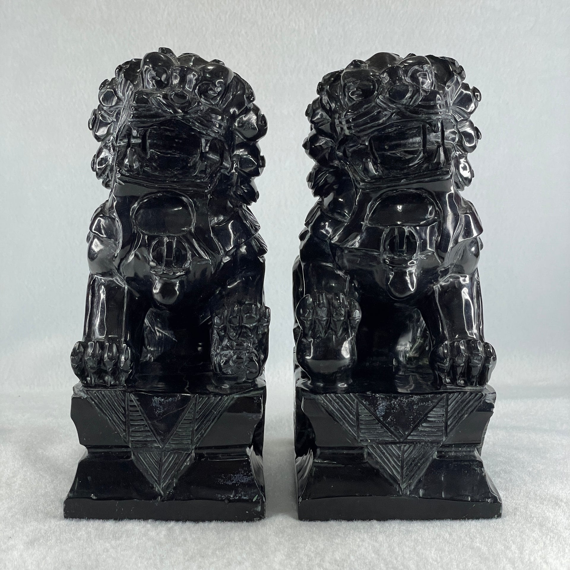 Black Pair of Fu Gou Display 3,541.2g Each about 75.0 by 100.0 by 172.0mm - Huangs Jadeite and Jewelry Pte Ltd