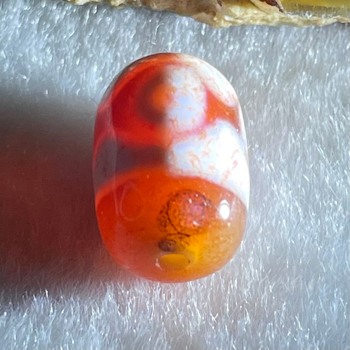Natural Powerful Tibetan Old Oily Agate 3 Eyes Dzi Bead Heavenly Master (Tian Zhu) 三眼天诛 2.37g 14.6 by 10.1mm - Huangs Jadeite and Jewelry Pte Ltd