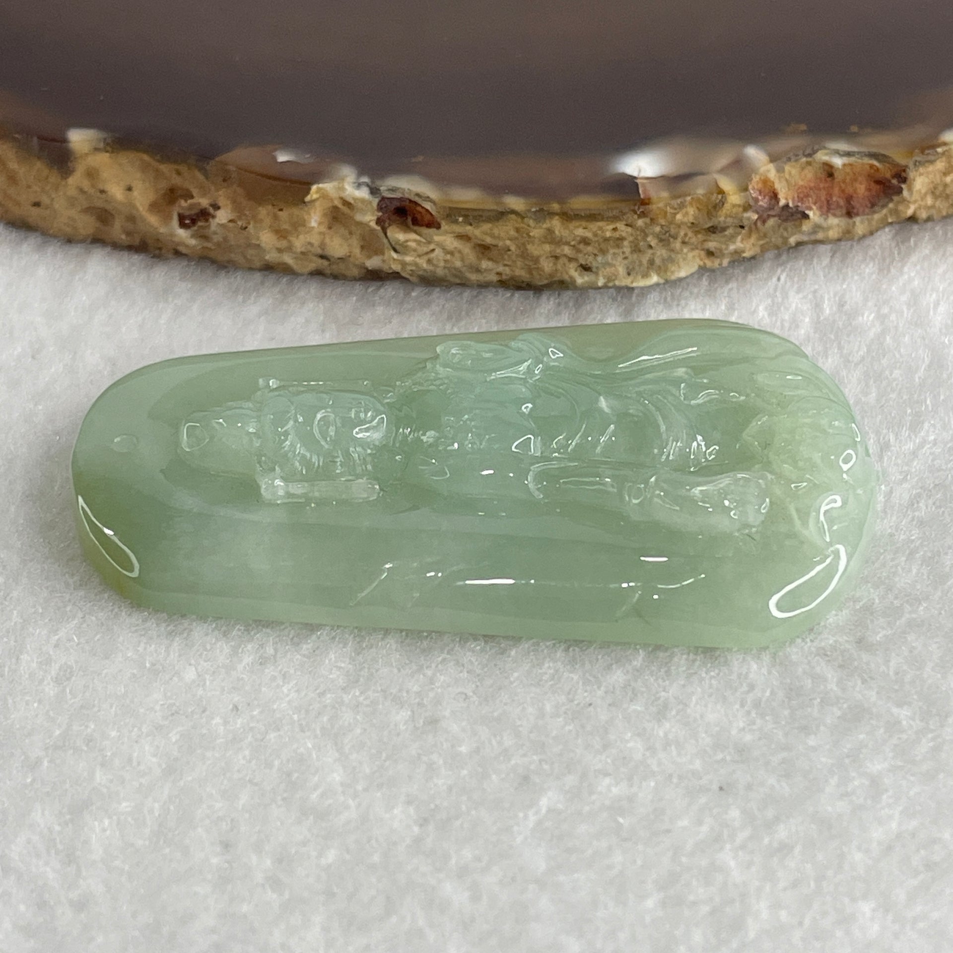 Natural Type A Jelly Light Green Jadeite Guan Yin on Lotus Flower Pendant 23.91g 55.0 by 34.1 by 7.5mm - Huangs Jadeite and Jewelry Pte Ltd