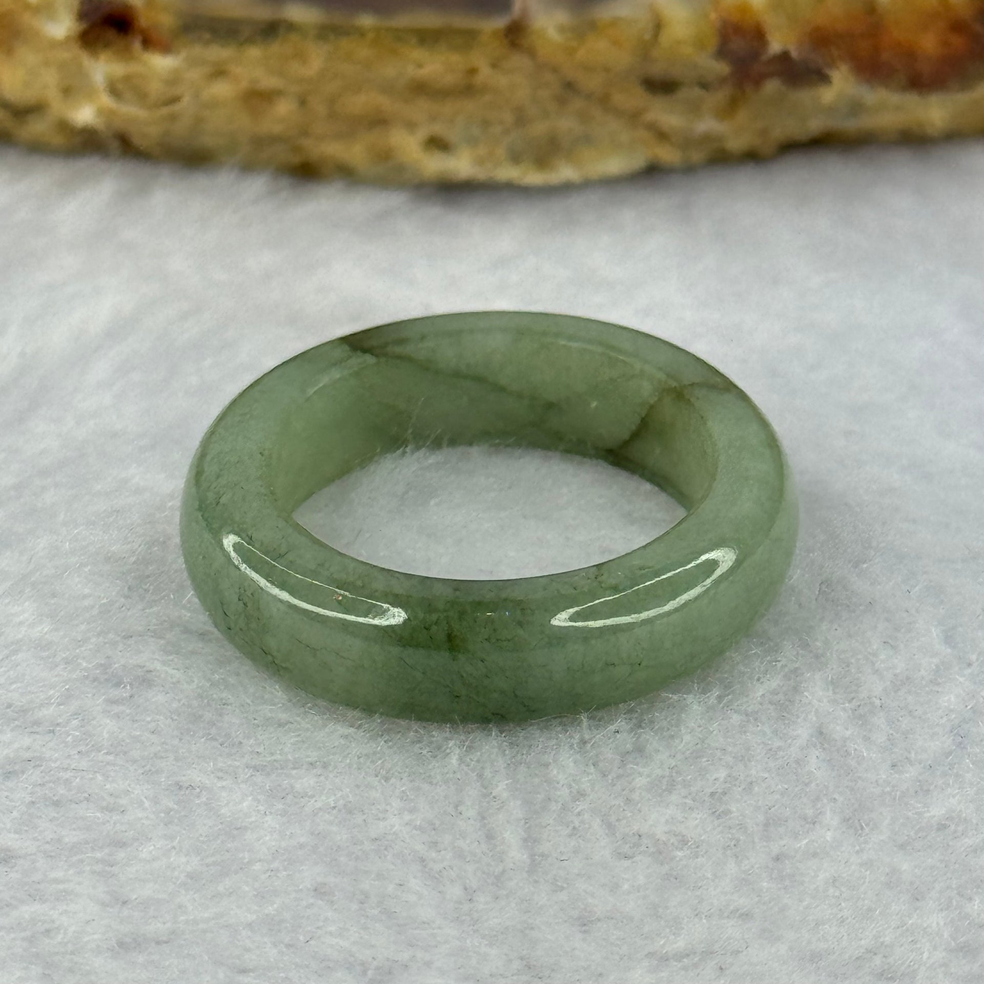 Type A Green with Brown Jadeite Ring 3.91g 5.8 by 3.6mm US7.25 HK15.75 (Slight External Line) - Huangs Jadeite and Jewelry Pte Ltd