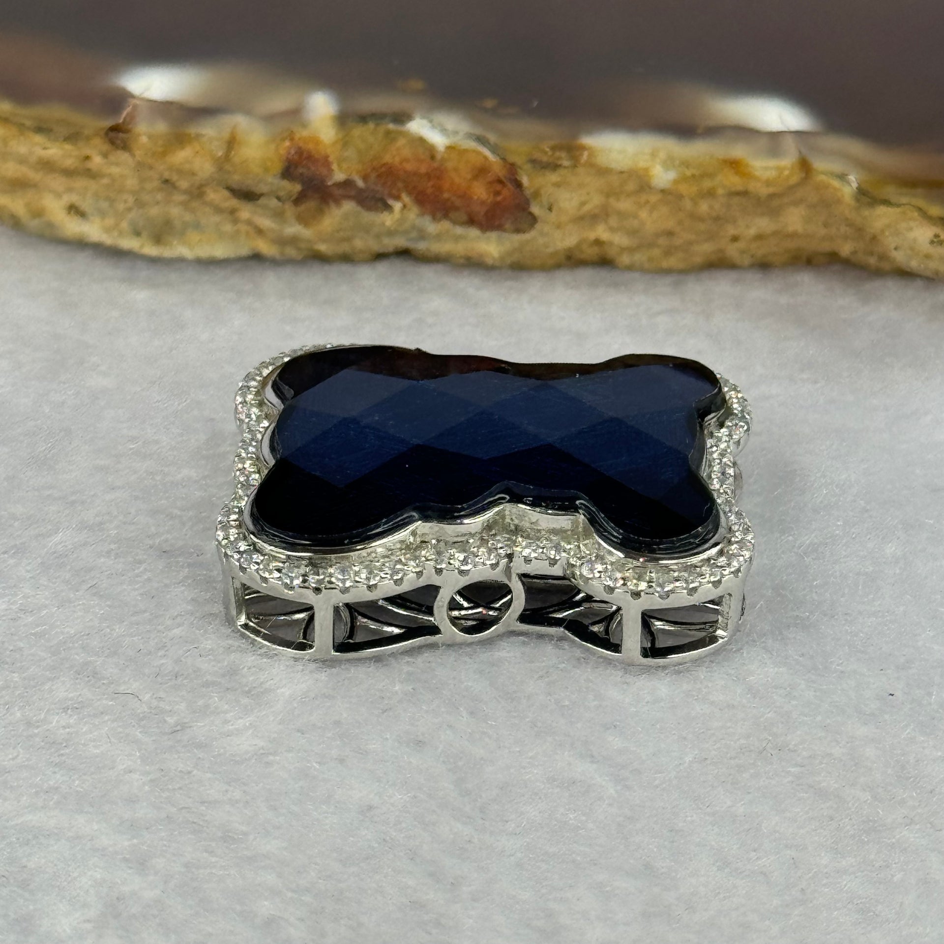 Natural Meteorite Bear Charm in S925 Silver with Crystals For Necklace / Bracelet (Blue Color) 7.24g 26.1 by 21.3 by 8.5mm - Huangs Jadeite and Jewelry Pte Ltd