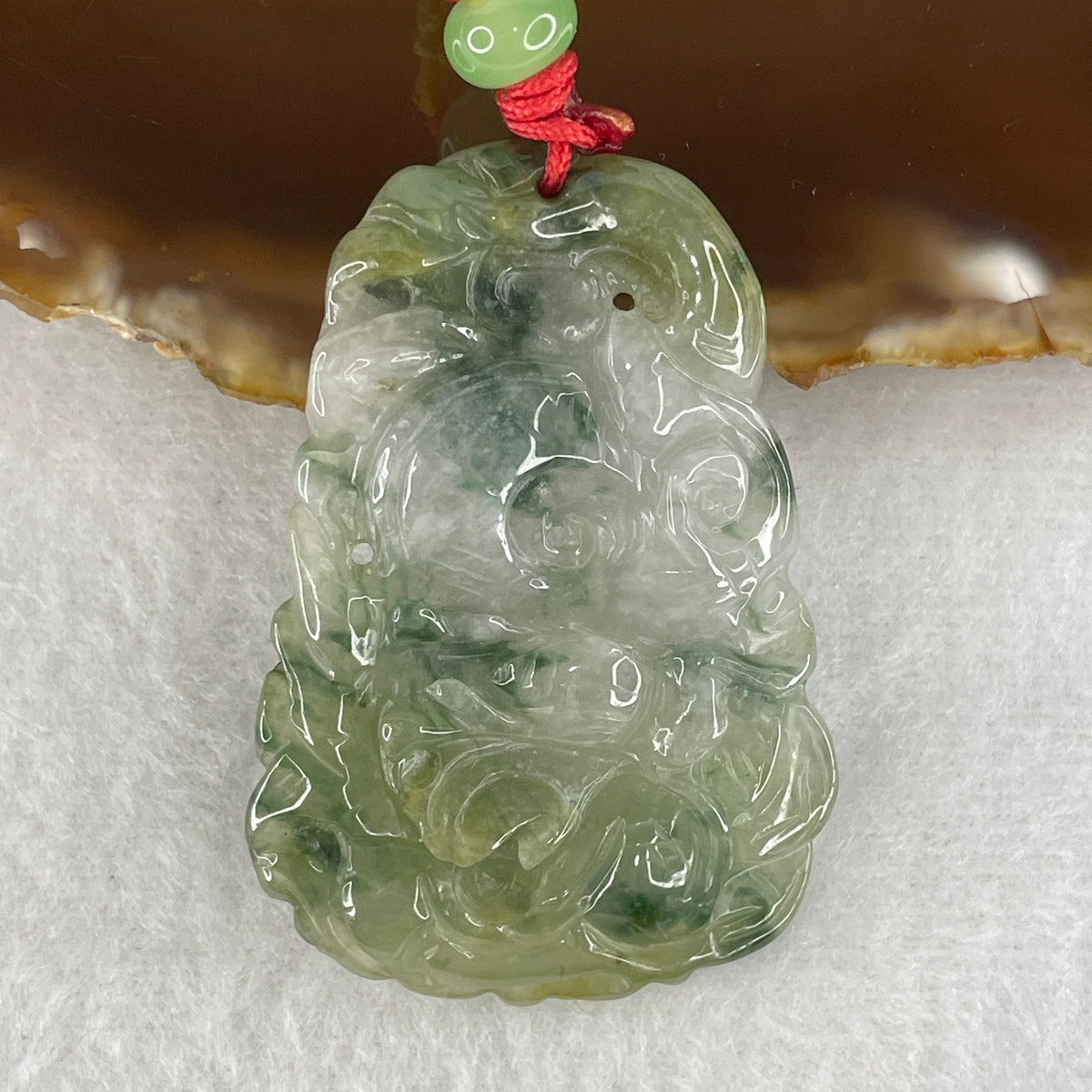 Natural Type A Semi-Icy Green Jadeite Dragon Ruyi Pendant | Imperial Authority & Wish Fulfillment (19.18g | Dark Green Piao Hua | 51.4x35.3x5.8mm)