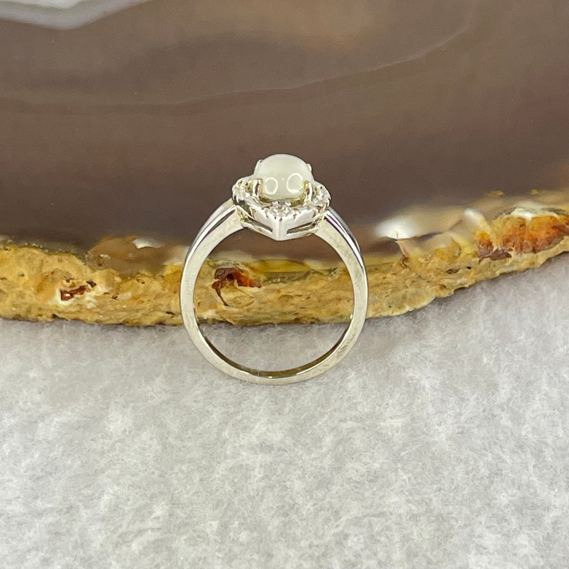 Natural Moonstone In S925 Sliver Ring 2.47g 8.0 by 5.8 by 4.2mm US 5.5 HK 12 - Huangs Jadeite and Jewelry Pte Ltd