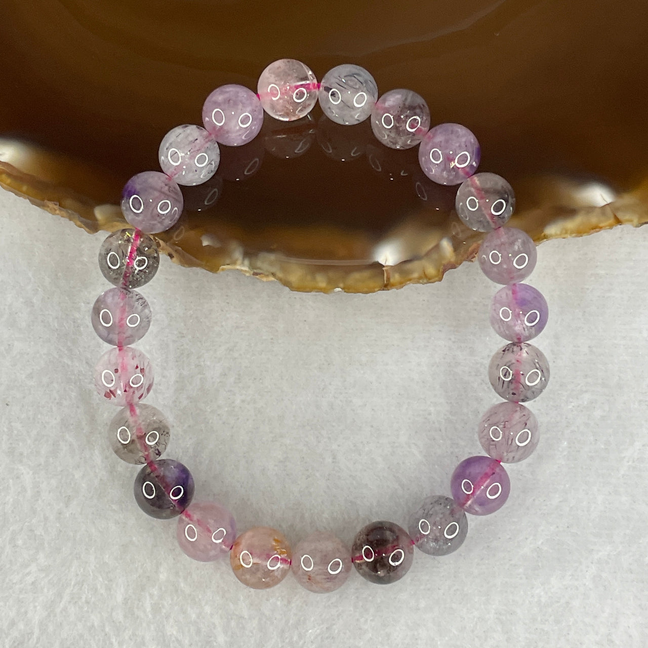 Certified Above Average Grade Natural Super 7 Crystal Beads Bracelet | 8.7mm Sacred 7-Mineral Synergy Power (20.56g | 23  Gem Beads)