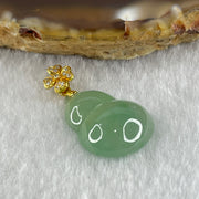 Tye A Natural Icy Green Jadeite Hulu in 18K 750 Yellow Gold and Diamonds Clasp Pendant 2.53g 17.5 by 13.5 by 5.9mm - Huangs Jadeite and Jewelry Pte Ltd