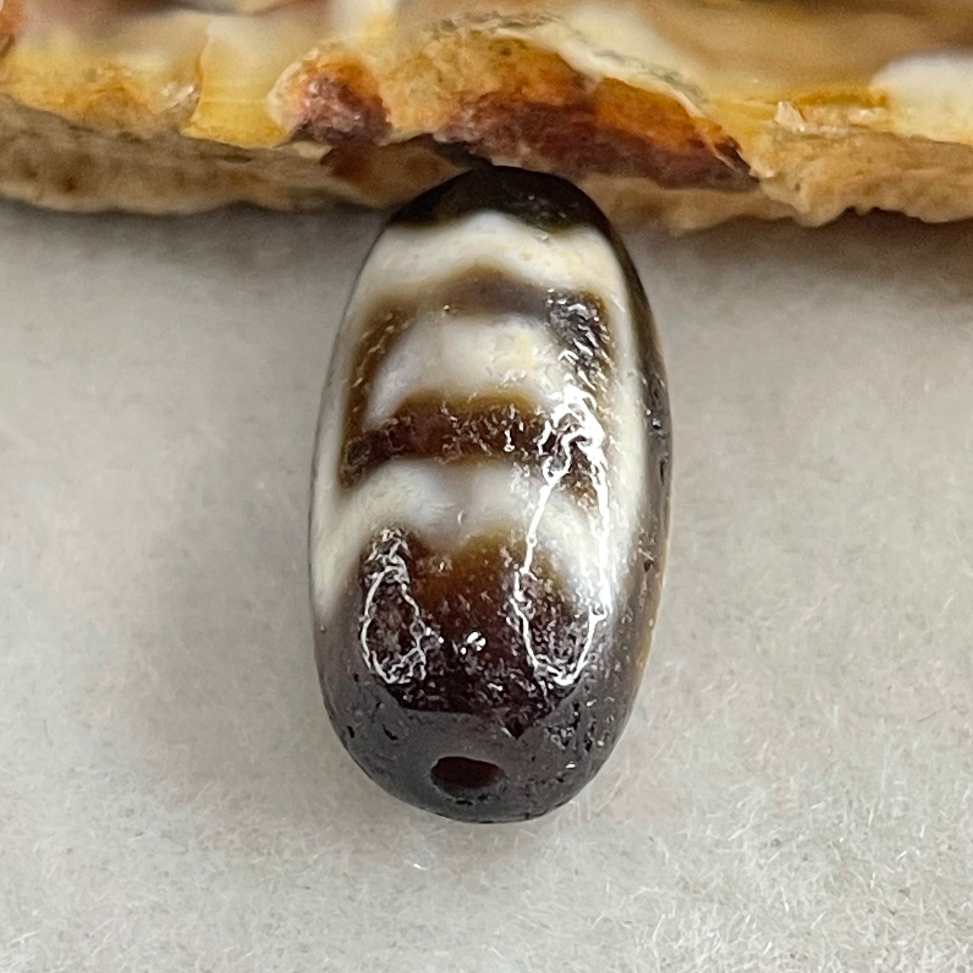 Natural Powerful Tibetan Old Oily Agate Garuda Dzi Bead Heavenly Master (Tian Zhu) 2.86g 19.7 by 10.0mm - Huangs Jadeite and Jewelry Pte Ltd