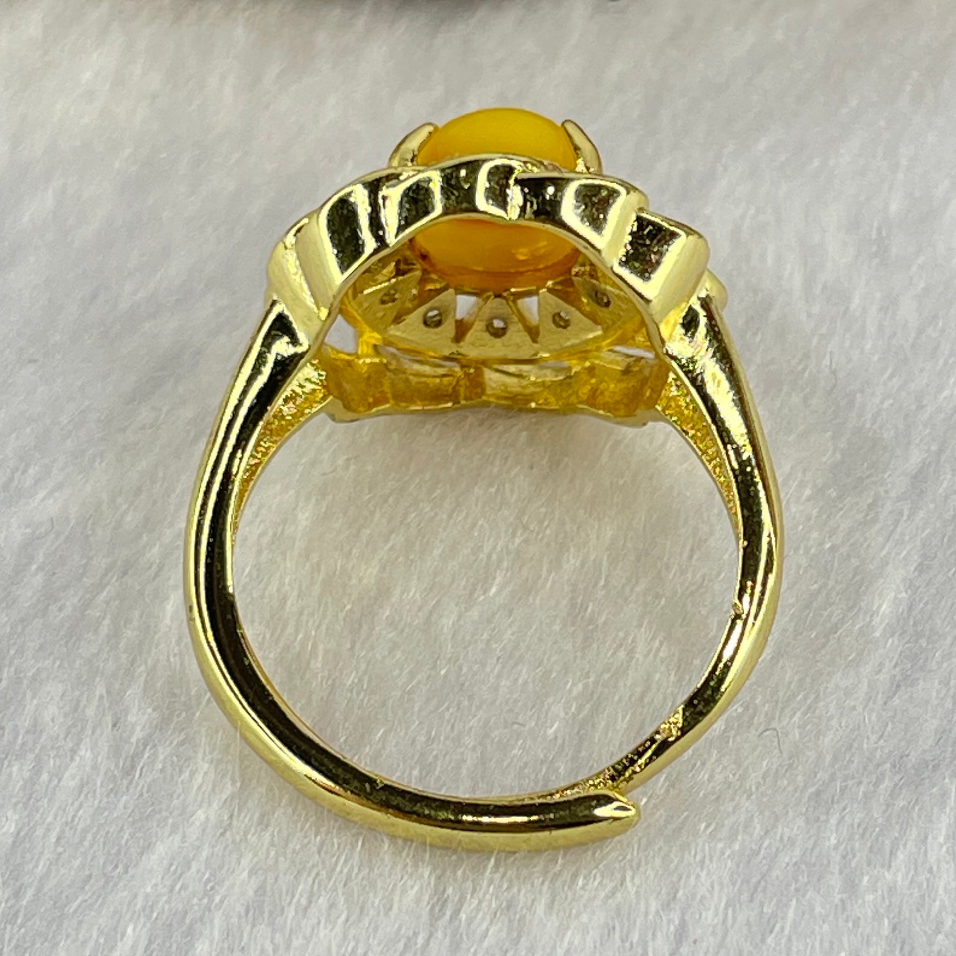 Natural Butterscotch Amber With Crystals in S925 Sliver Gold Color Ring (Adjustable Size) 3.74g 8.9 by 7.2 by 5.0mm - Huangs Jadeite and Jewelry Pte Ltd