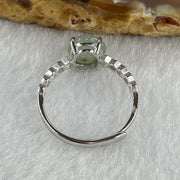 Natural Type A Semi Icy Faint Green Jadeite Round Shape Cabouchon with Cubic Zirconia in S925 Silver Ring (Adjustable Size) 1.44g 7.9 by 4.5mm - Huangs Jadeite and Jewelry Pte Ltd