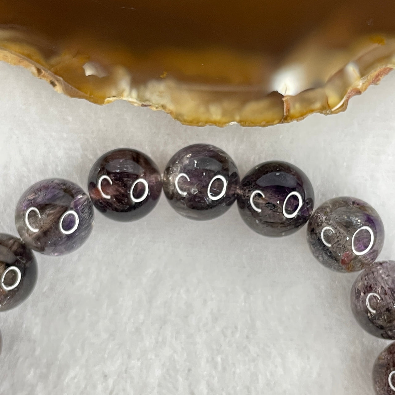 Certified Very Good Grade Natural Fully Transparent Black Super 7 Crystal Bead Bracelet | 10.8mm Black Super 7 (32.28g | 16.5cm Wrist Sizing | 19 Beads)