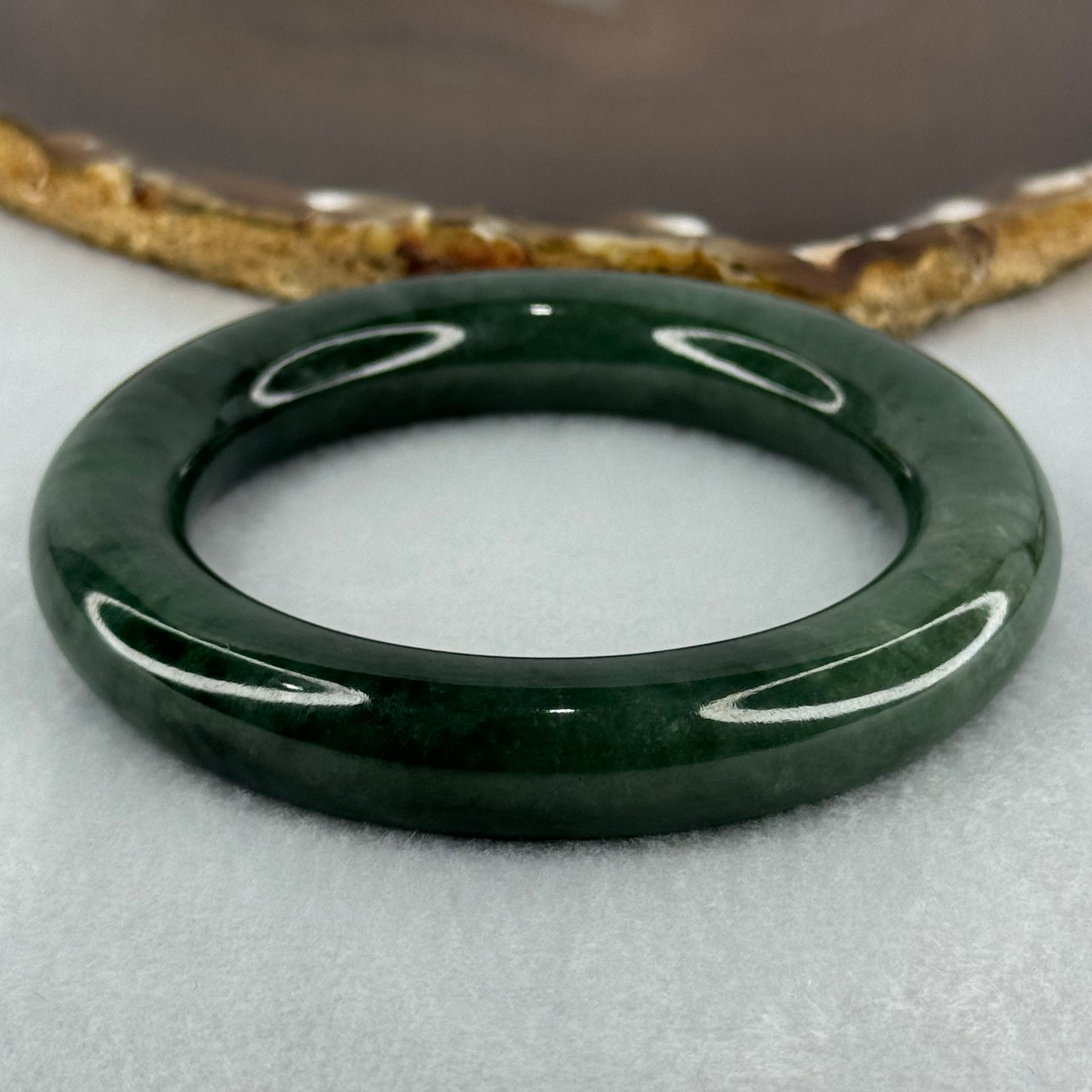Type A Dark Green with Emerald Green Spots Jadeite Bangle Internal Diameter 55.2mm 87.66g 12.4 by 12.7mm (Slight Internal Lines) - Huangs Jadeite and Jewelry Pte Ltd