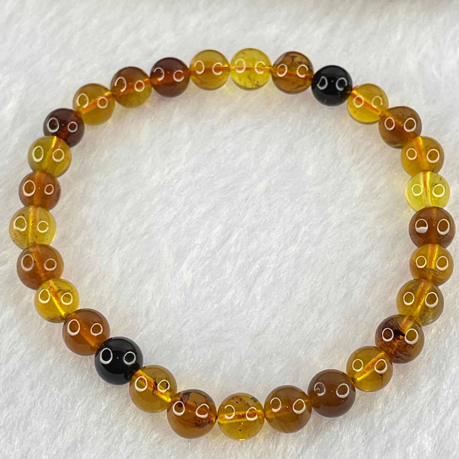 Natural Mixed Color Amber Beads Bracelet 3.66g 15cm 6.3mm 29 Beads - Huangs Jadeite and Jewelry Pte Ltd