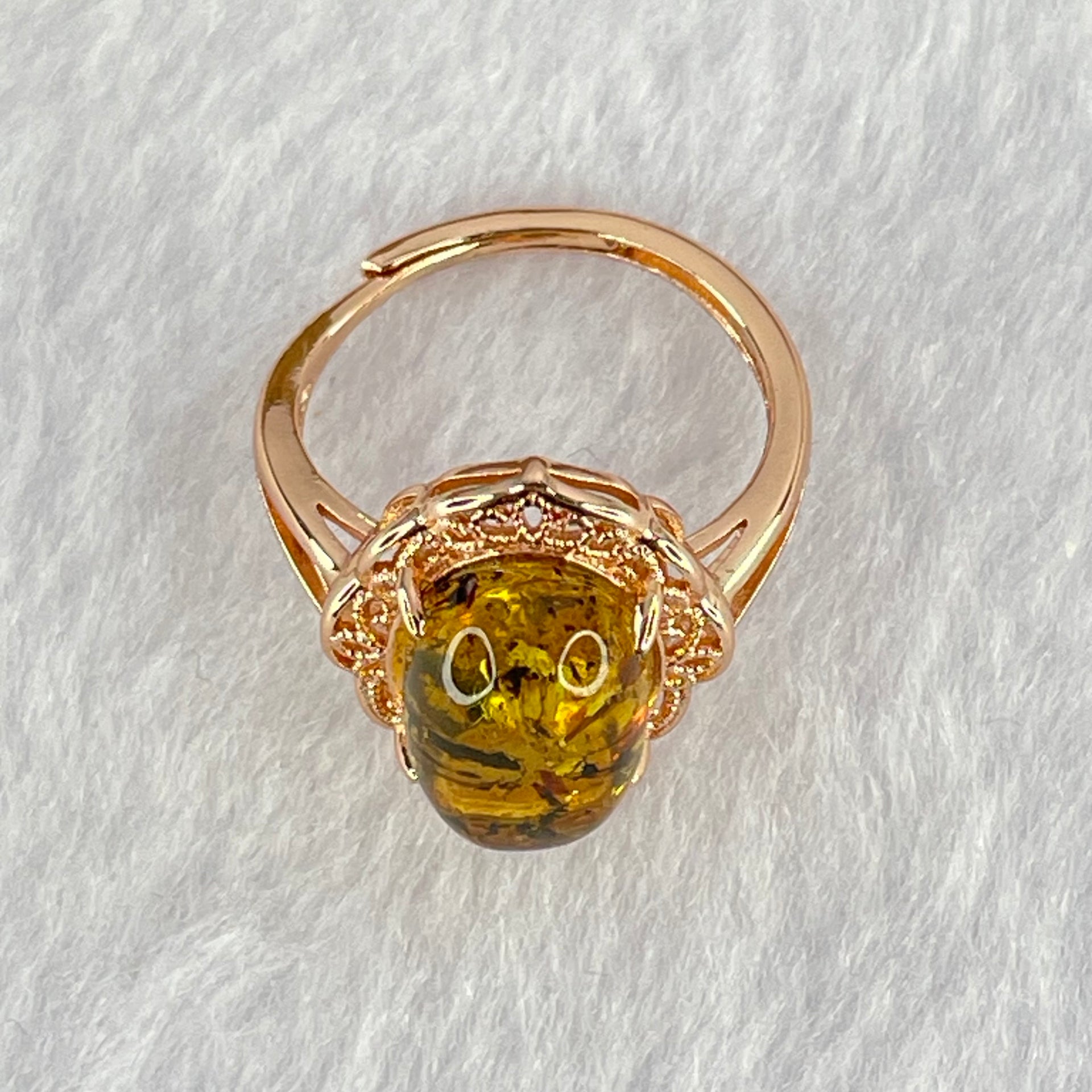 Natural Yellow Amber in S925 Rose Gold Color Ring 2.45g 13.0 by 8.7 by 6.0mm - Huangs Jadeite and Jewelry Pte Ltd