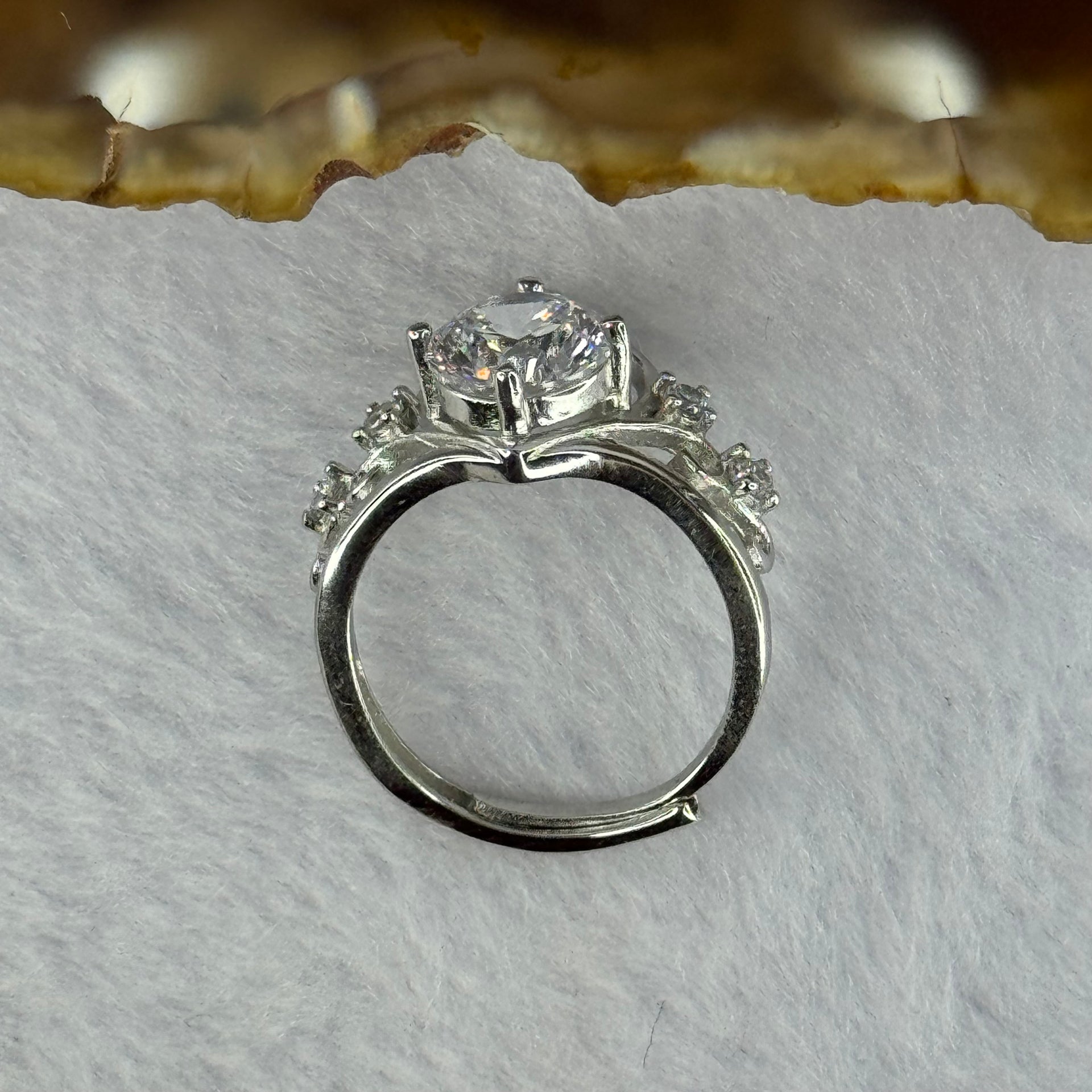 Cubic Zirconia in PT950 Plated S925 Sliver Ring (Adjustable Size) 3.21g 7.4 by 5.3mm - Huangs Jadeite and Jewelry Pte Ltd