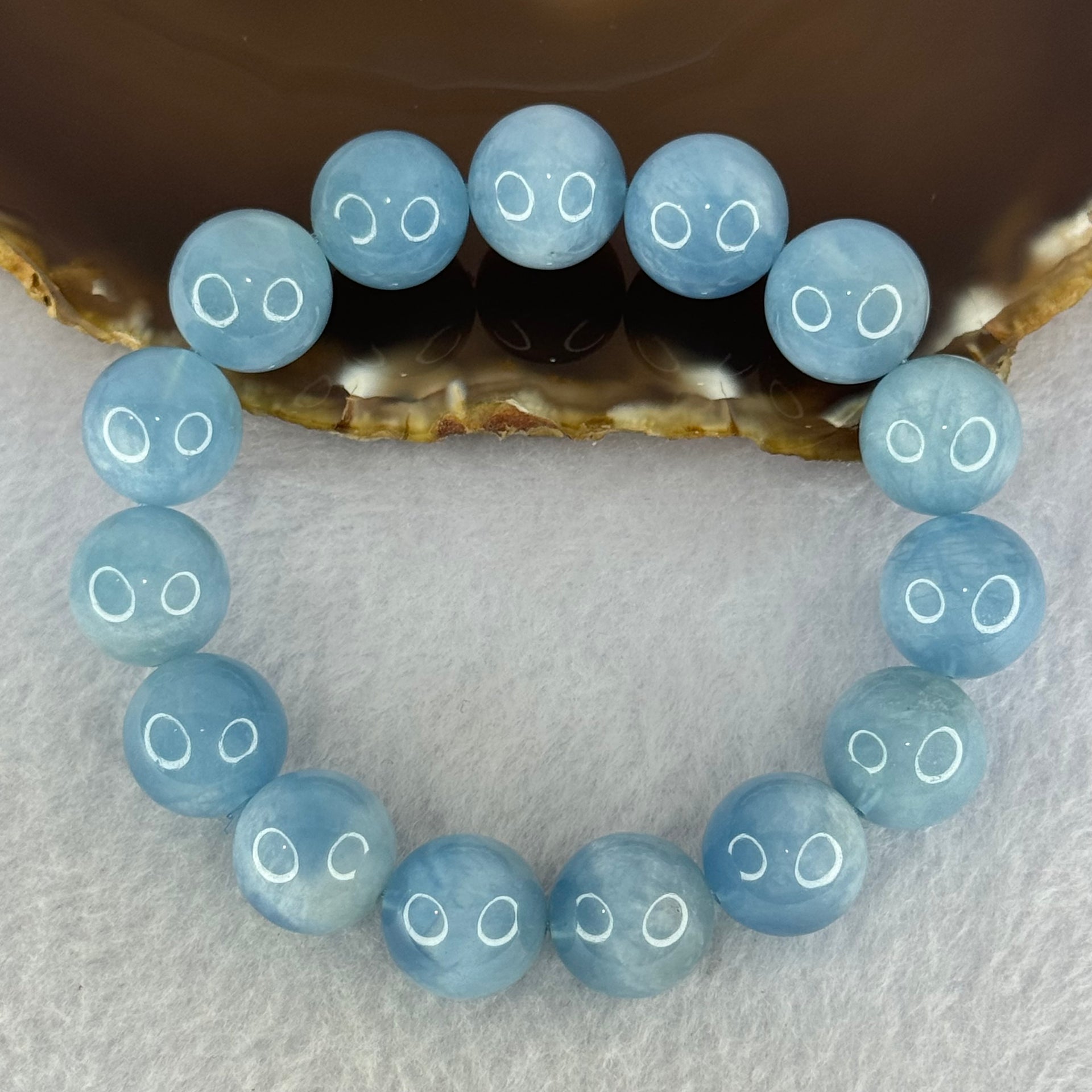 Natural Aquamarine Beads Bracelet 66.27g 19cm 14.8mm 15 Beads - Huangs Jadeite and Jewelry Pte Ltd