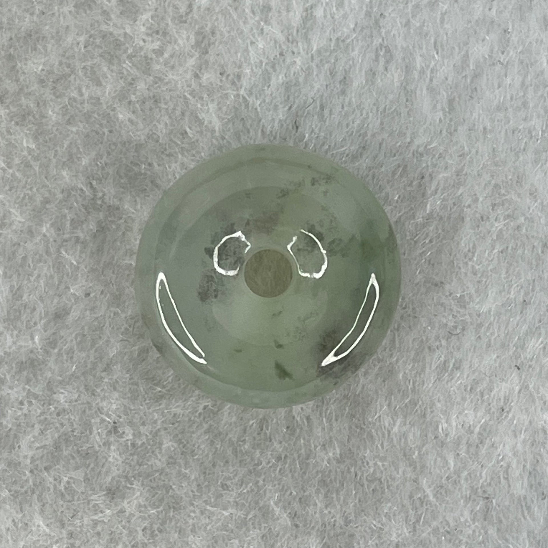 Type A Semi Icy Light Green Lavender With Wuji Grey Spots Jadeite Ping An Kou Charm/Pendant 2.96g 14.7 by 6.7mm - Huangs Jadeite and Jewelry Pte Ltd