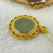 Type A Icy Light Blueish Green Jadeite Wu Shi Pai Pendent in S925 Silver Gold Pendant and Necklace 15.17g 26.0 by 2.0mm - Huangs Jadeite and Jewelry Pte Ltd