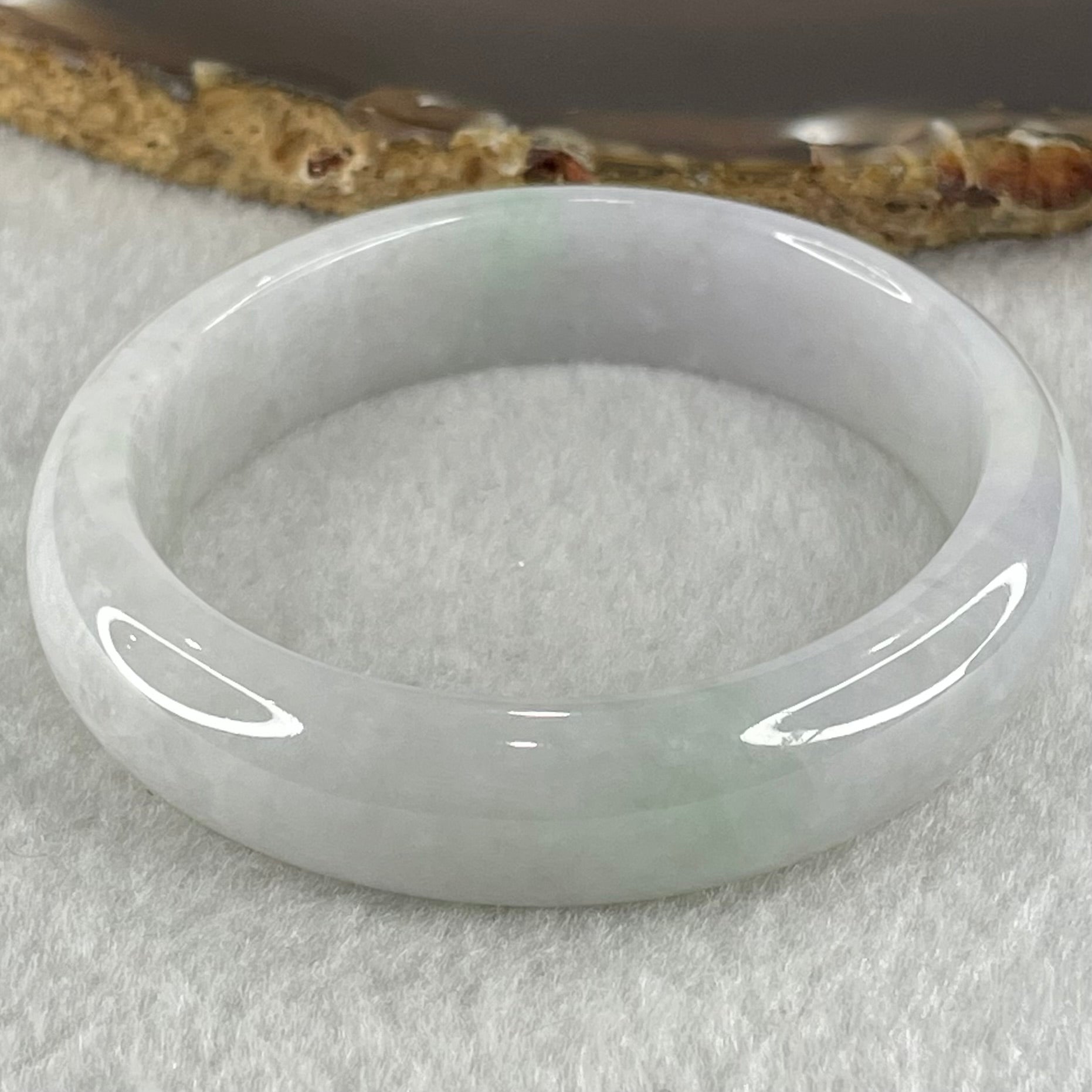 Type A Light Lavender Green Jadeite Oval Bangle 41.16g Internal Diameter 53.6mm 12.7 by 6.6mm (Very Slight Internal Lines) - Huangs Jadeite and Jewelry Pte Ltd