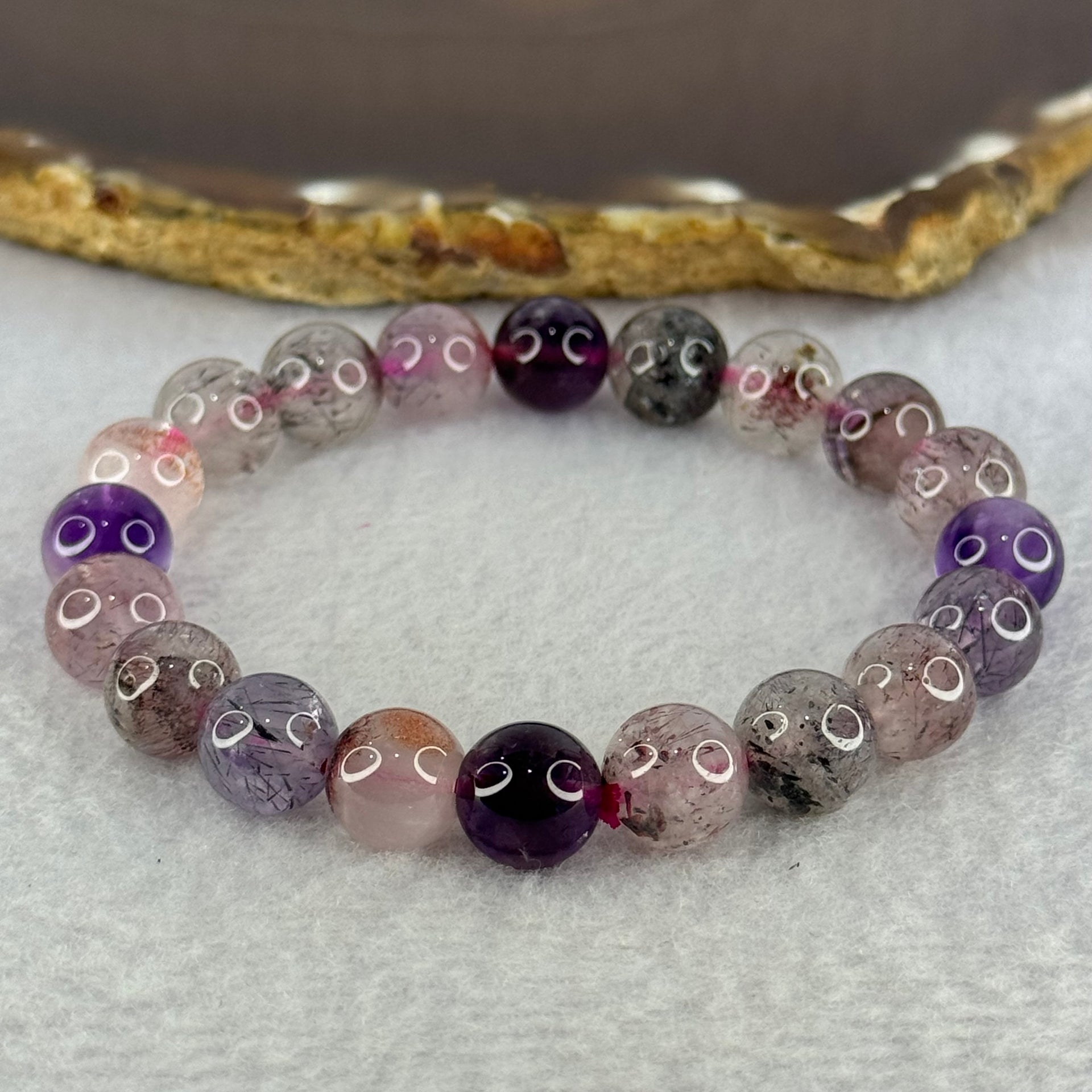 Natural Super 7 Beads Bracelet 25.69g 16.5cm 10.0mm 20 Beads - Huangs Jadeite and Jewelry Pte Ltd