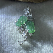 Natural Type A Icy Blueish Green Jadeite Double Leaf Pendant in S925 Silver |  (4.97g | 14.5 x 9.5 x 1.5mm | Double Growth & Executive Success Anchor, Feng Shui Prosperity & Harmony Pendant) - Huangs Jadeite and Jewelry Pte Ltd