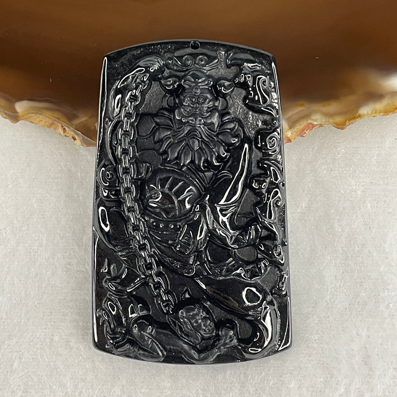 Certified Type A Opaque Black Omphacite Jadeite Zhong Kui Pendant | Demon Slayer & Ultimate Protection Talisman (25.68g | 60.7 x 37.7 x 8.2mm)