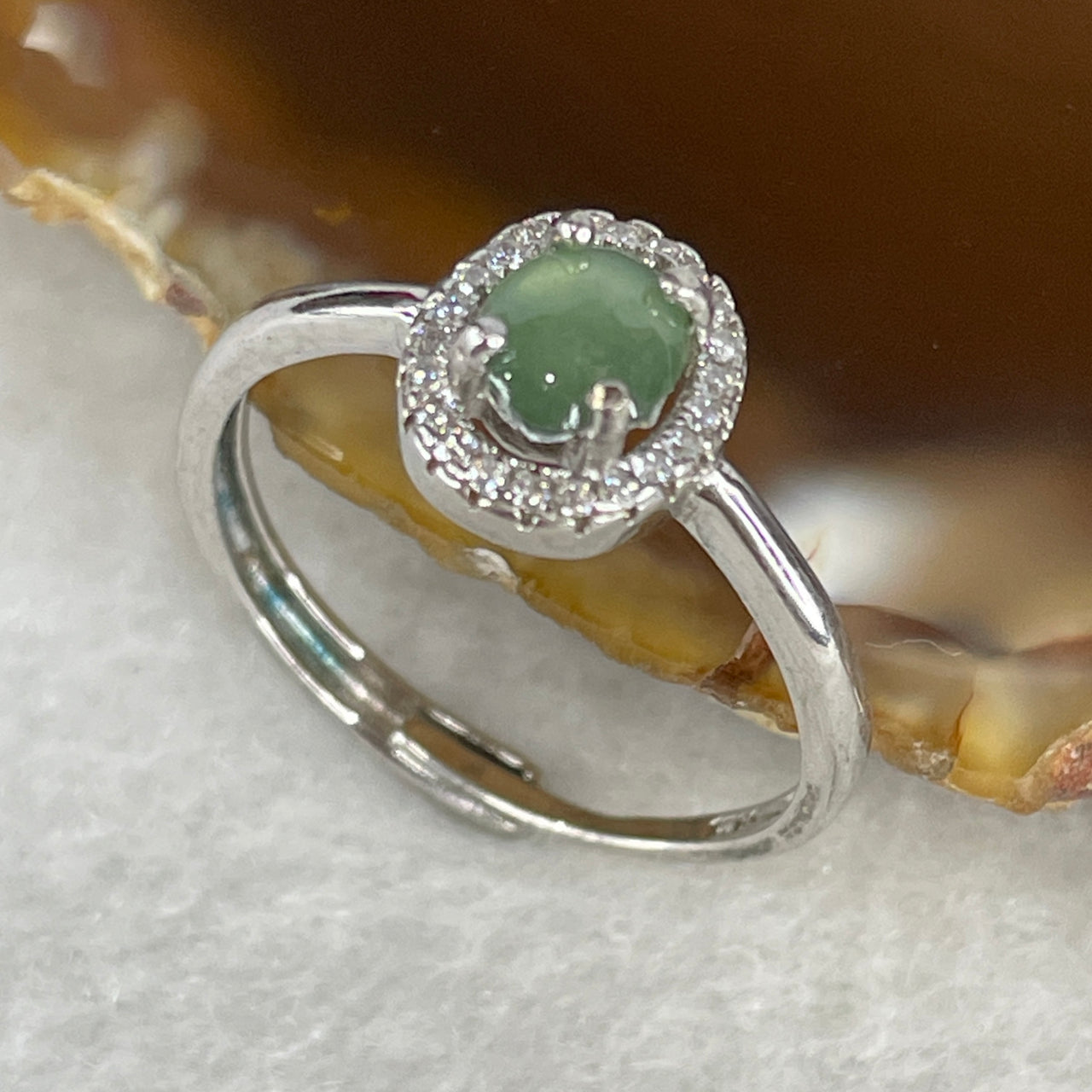 Type A Icy Light Blueish-Green Jadeite Minimalist Ring | Liquid-Glass Translucent Cushion Cabochon | Solid S925 Sterling Silver Setting | Smart Adjustable Sizing (1.83g 6.0x4.8x2.0mm)